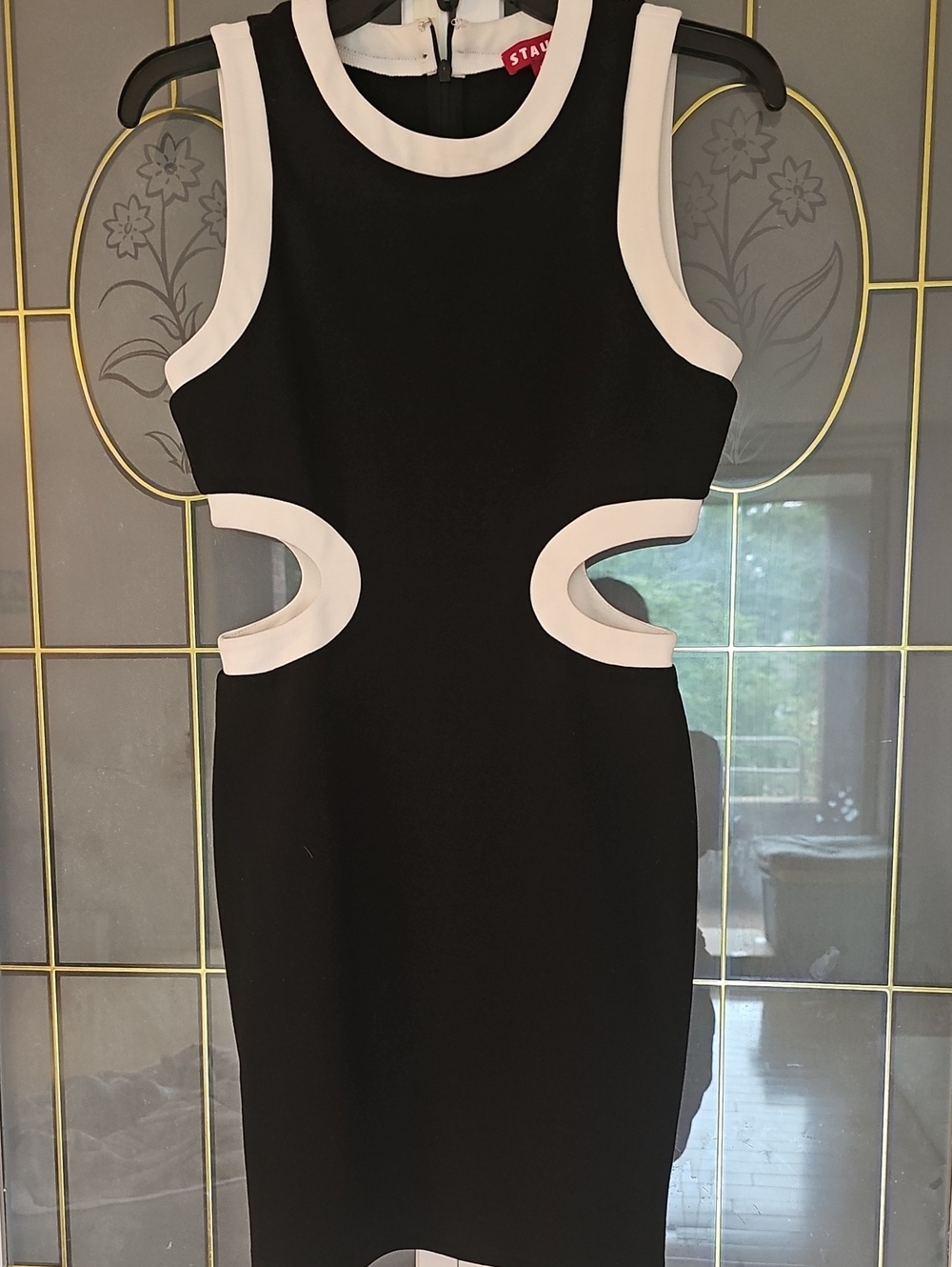 STAUD Black and White Cutout Sheath Dress
